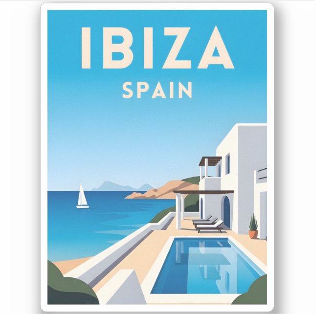 Retro Vintage Travel Ibiza Spain Seaside Landscape (Front)