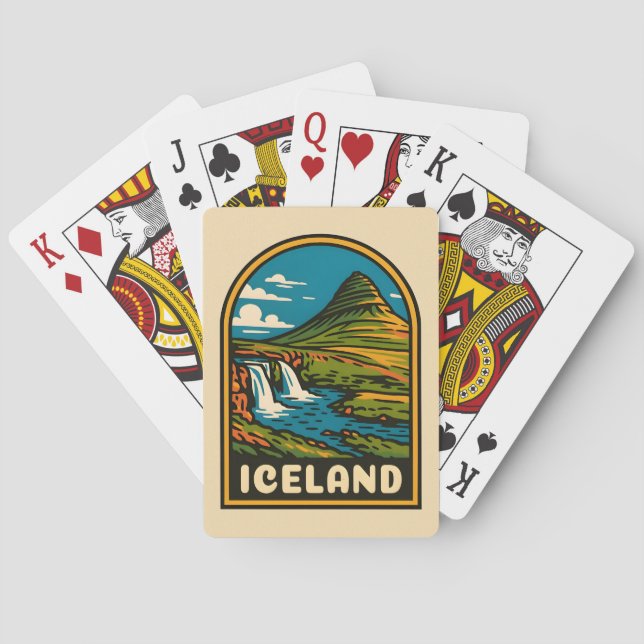 Retro Vintage Travel Iceland Nature Landscape Playing Cards (Back)
