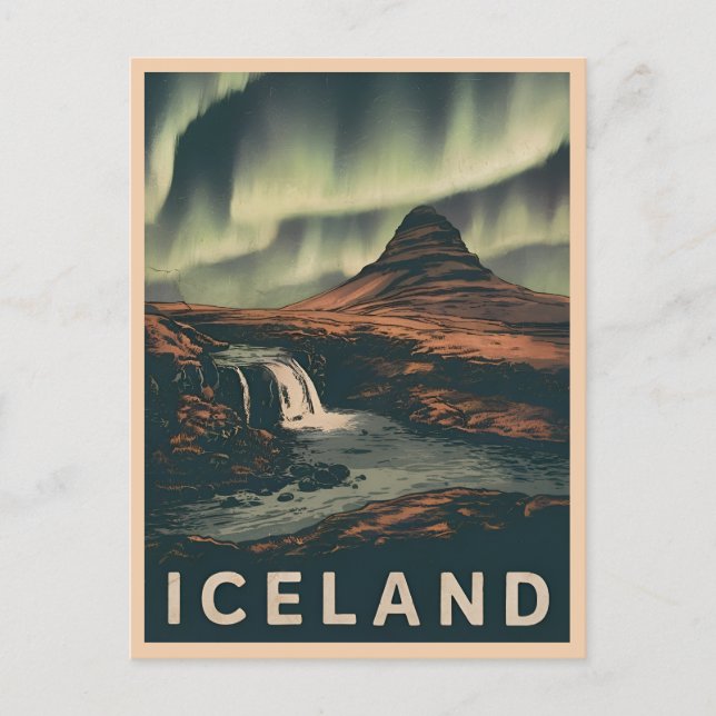 Retro Vintage Travel Iceland Northern Lights  Postcard (Front)