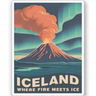Retro Vintage Travel Iceland Volcano Landscape