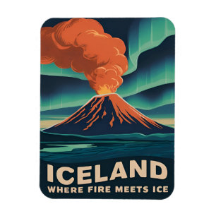 Retro Vintage Travel Iceland Volcano Landscape Magnet