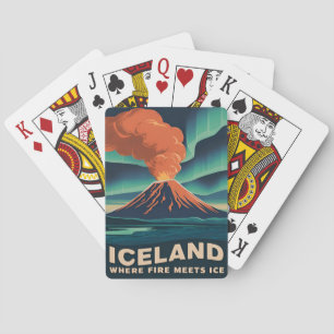 Retro Vintage Travel Iceland Volcano Landscape Playing Cards