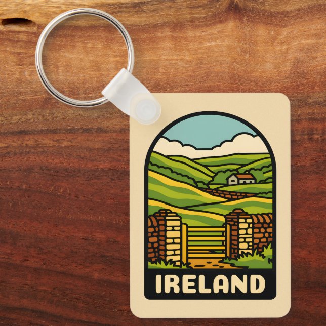 Retro Vintage Travel Ireland Countryside Scenic Key Ring (Front)