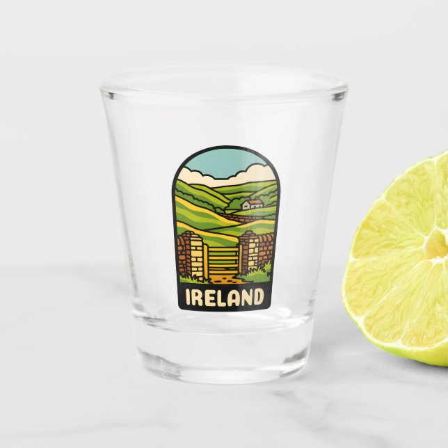 Retro Vintage Travel Ireland Countryside Scenic Shot Glass (Front)