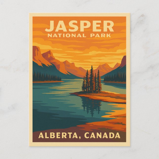 Retro Vintage Travel Jasper National Park Scenic Postcard (Front)