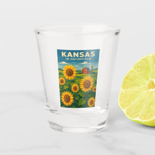 Retro Vintage Travel Kansas Sunflower Landscape Shot Glass