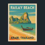 Retro Vintage Travel Krabi Thailand Railay Beach Postcard<br><div class="desc">Experience the idyllic shores of Railay Beach in Krabi,  Thailand,  with this vintage travel-inspired postcard. Featuring its iconic limestone cliffs and turquoise waters in classic retro styling,  this piece is perfect for globetrotters,  beach lovers,  and fans of vintage travel aesthetics.</div>
