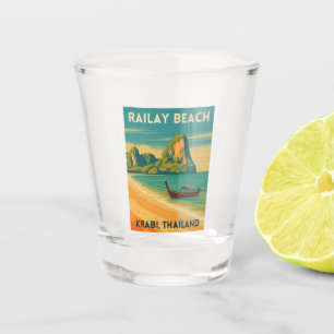 Retro Vintage Travel Krabi Thailand Railay Beach Shot Glass