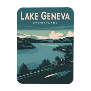 Retro Vintage Travel Lake Geneva Switzerland  Magnet
