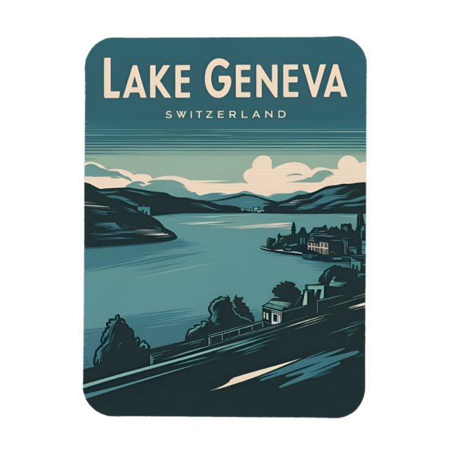 Retro Vintage Travel Lake Geneva Switzerland  Magnet (Vertical)