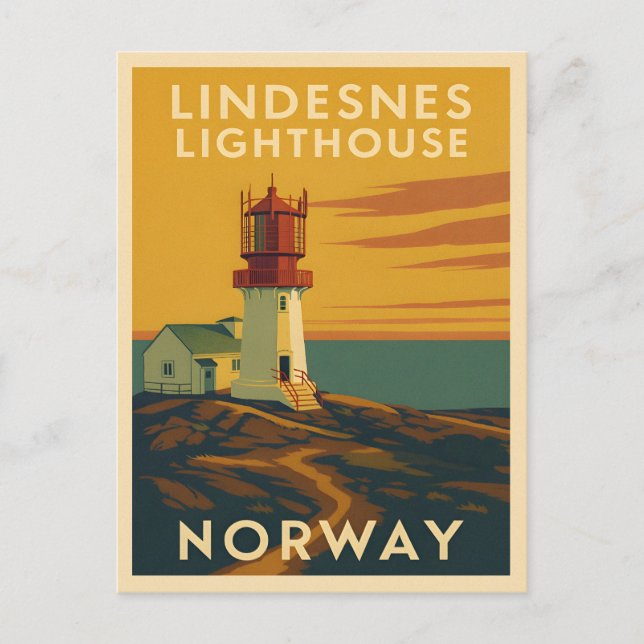 Retro Vintage Travel Lindesnes Lighthouse Norway Postcard (Front)