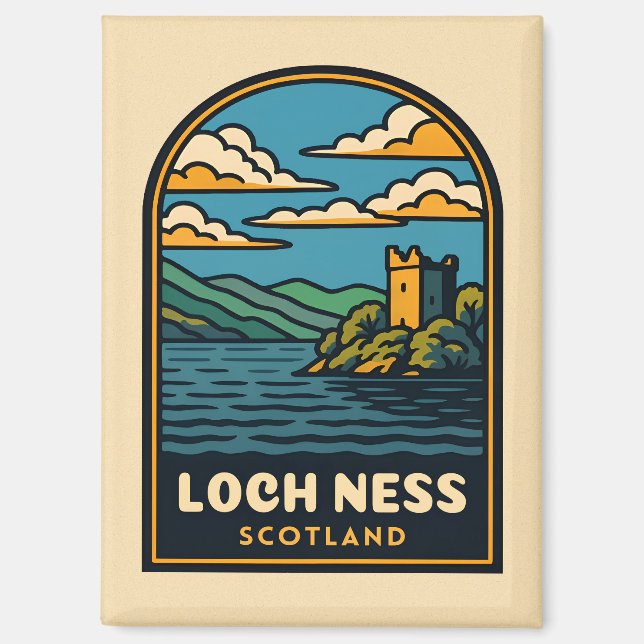 Retro Vintage Travel Loch Ness Scotland Castle Magnet (Front)