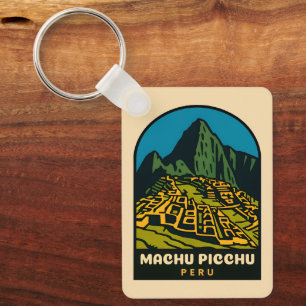 Retro Vintage Travel Machu Picchu Peru Landscape Key Ring