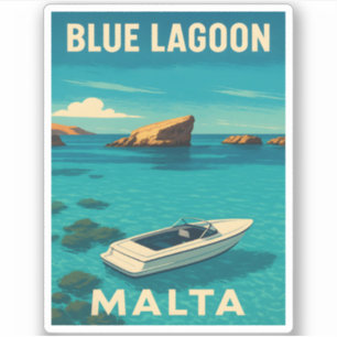Retro Vintage Travel Malta Blue Lagoon Seaside