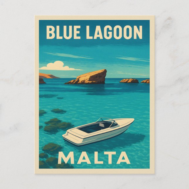Retro Vintage Travel Malta Blue Lagoon Seaside Postcard (Front)
