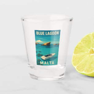 Retro Vintage Travel Malta Blue Lagoon Seaside Shot Glass
