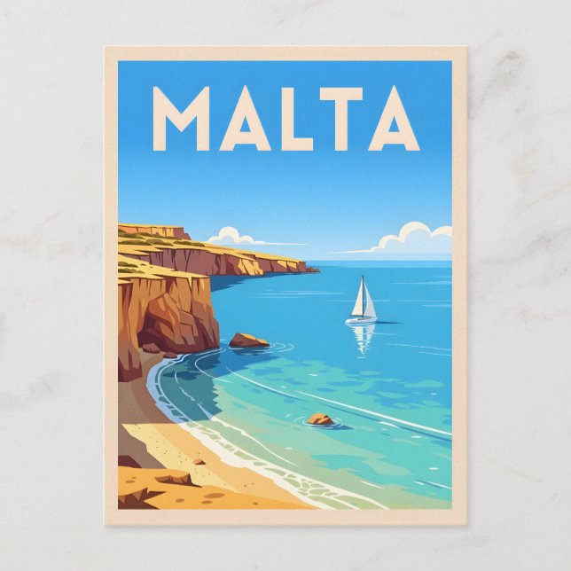 Retro Vintage Travel Malta Seaside Landscape Postcard (Front)