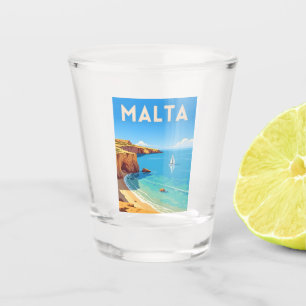 Retro Vintage Travel Malta Seaside Landscape Shot Glass