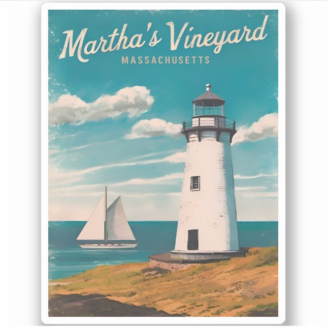 Retro Vintage Travel Martha's Vineyard Lighthouse (Front)
