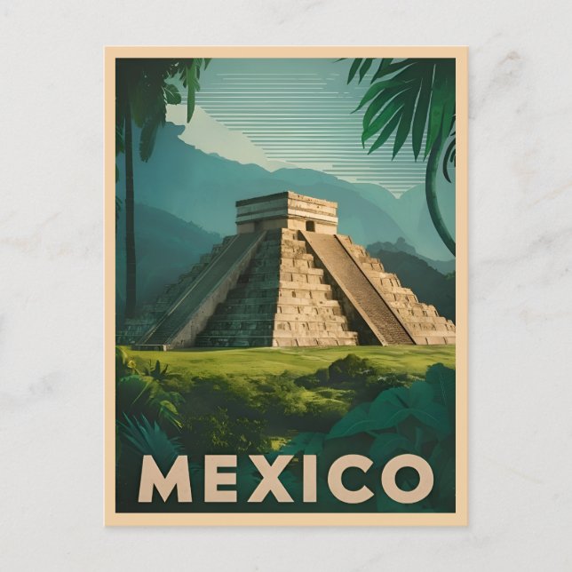 Retro Vintage Travel Mexico Aztec Pyramid Postcard (Front)