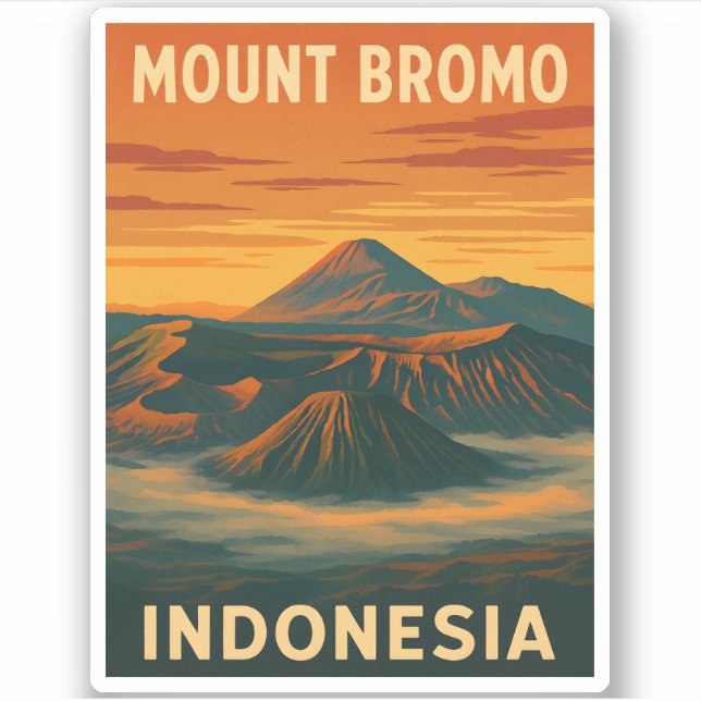 Retro Vintage Travel Mount Bromo Indonesia Volcano (Front)