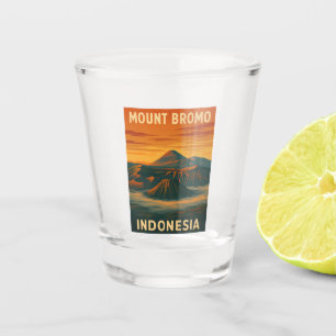 Retro Vintage Travel Mount Bromo Indonesia Volcano Shot Glass