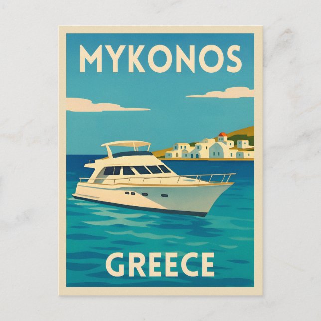 Retro Vintage Travel Mykonos Greece Island Seaside Postcard (Front)