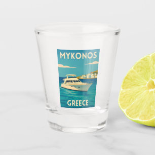 Retro Vintage Travel Mykonos Greece Island Seaside Shot Glass