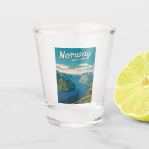 Retro Vintage Travel Norway Fjord Landscape Shot Glass
