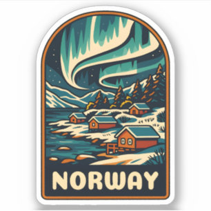 Retro Vintage Travel Norway Northern Lights Scenic