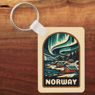 Retro Vintage Travel Norway Northern Lights Scenic Key Ring