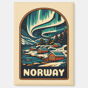 Retro Vintage Travel Norway Northern Lights Scenic Magnet