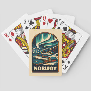 Retro Vintage Travel Norway Northern Lights Scenic Playing Cards