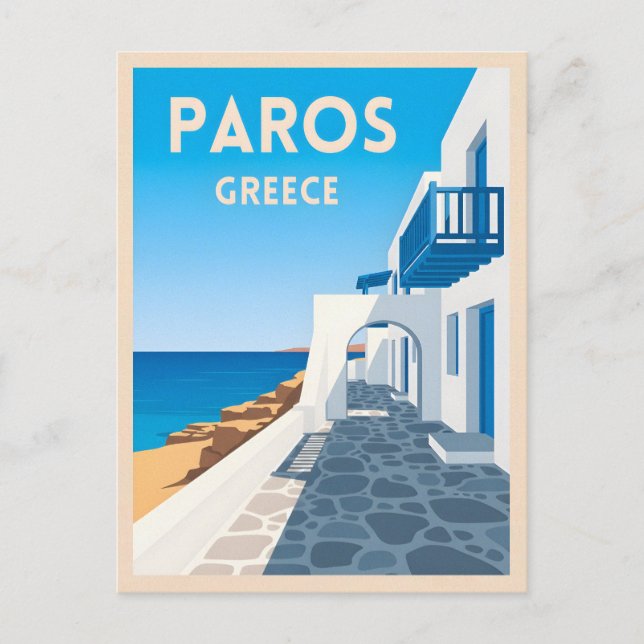 Retro Vintage Travel Paros Greece Island Seaside Postcard (Front)