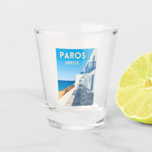 Retro Vintage Travel Paros Greece Island Seaside Shot Glass