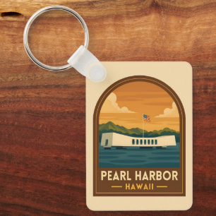 Retro Vintage Travel Pearl Harbor Memorial Hawaii Key Ring