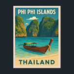 Retro Vintage Travel Phi Phi Islands Thailand Postcard<br><div class="desc">Escape to tropical paradise with this retro travel-inspired postcard featuring the stunning Phi Phi Islands in Thailand. Infused with nostalgic vibes and vintage charm, this piece captures the iconic turquoise waters, towering limestone cliffs, and pristine white sandy beaches of the Phi Phi Islands in a retro aesthetic reminiscent of classic...</div>