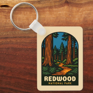 Retro Vintage Travel Redwood National Park Nature Key Ring