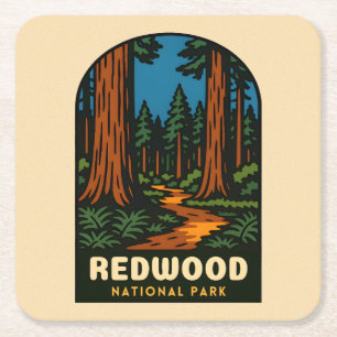 Retro Vintage Travel Redwood National Park Nature Square Paper Coaster