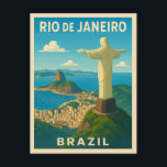 Retro Vintage Travel Rio de Janeiro Brazil Scenic Postcard<br><div class="desc">Experience the rhythm and vibrance of Brazil with this vintage travel-inspired postcard featuring Rio de Janeiro. With nostalgic vibes and classic retro styling,  this piece captures the iconic Christ the Redeemer statue overlooking Sugarloaf Mountain.</div>