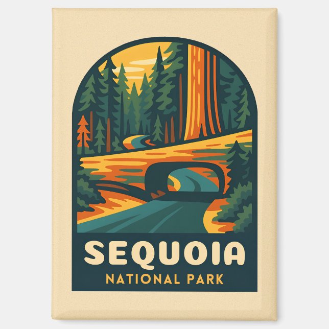 Retro Vintage Travel Sequoia National Park Nature Magnet (Front)