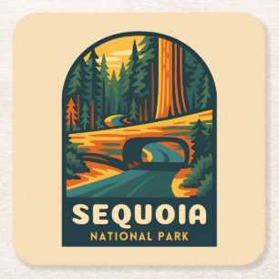 Retro Vintage Travel Sequoia National Park Nature Square Paper Coaster
