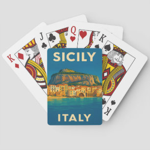 Retro Vintage Travel Sicily Italy Coastal Scenic Playing Cards