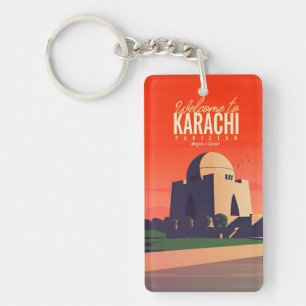 retro vintage travel souvenir Karachi Pakistan Key Ring