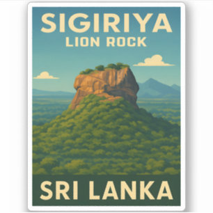 Retro Vintage Travel Sri Lanka Sigiriya Lion Rock 