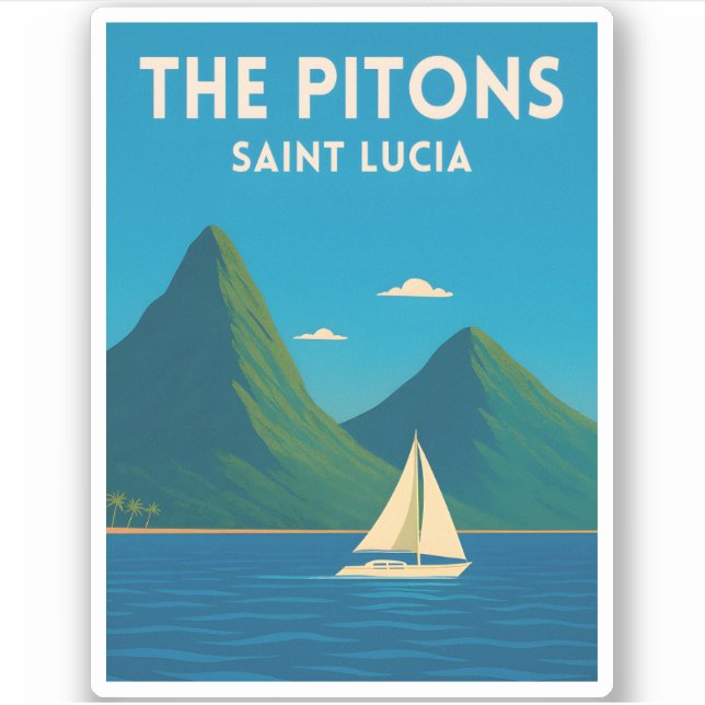 Retro Vintage Travel St Lucia Pitons Caribbean (Front)