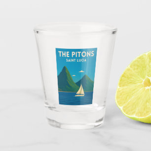 Retro Vintage Travel St Lucia Pitons Caribbean Shot Glass