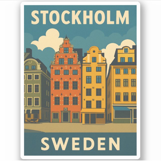 Retro Vintage Travel Stockholm Sweden Old Town (Front)
