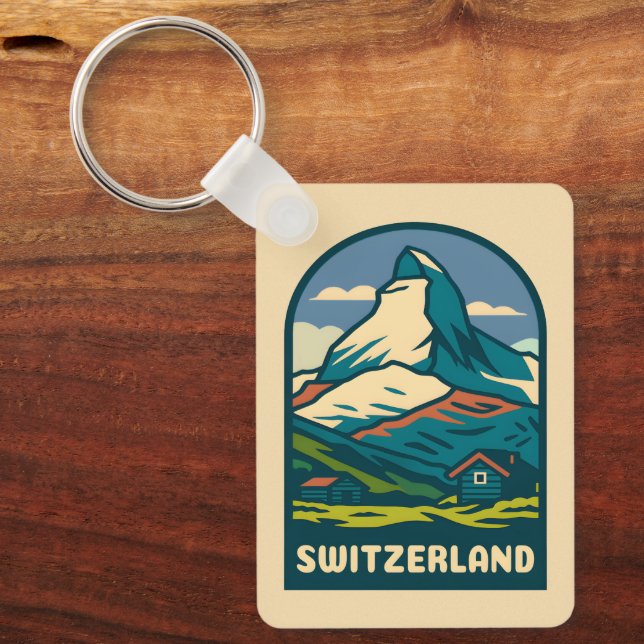Retro Vintage Travel Switzerland Matterhorn Key Ring (Front)