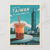 Retro Vintage Travel Taipei 101 Taiwan Boba Tea